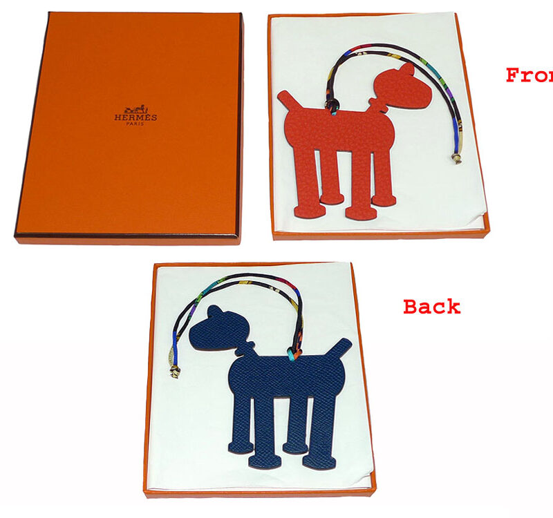 Hermes Navy blue / Orange Dog Flat Bag Charm -0