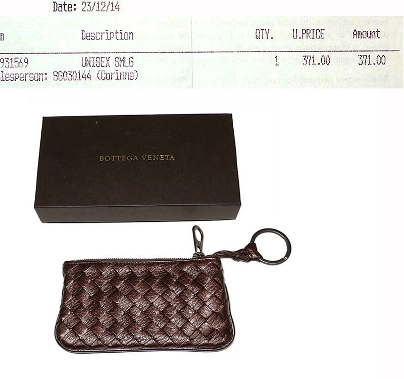 Bottega Veneta Woven Metallic Bronze Key Pouch -0