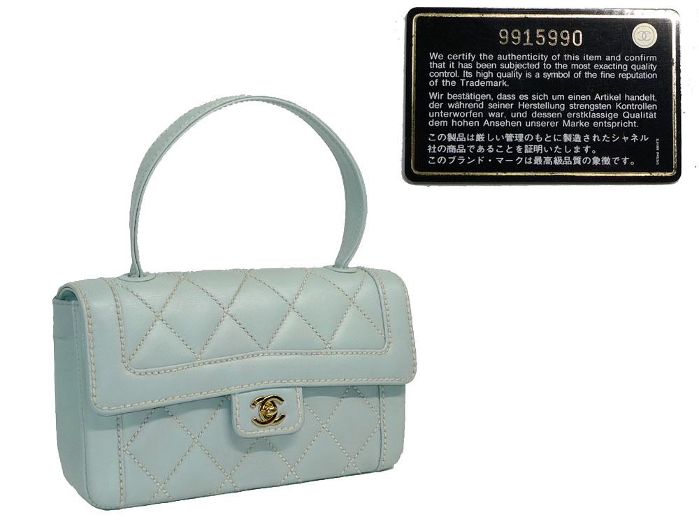 Chanel 9915990 Vintage Baby Blue Calf / White Stitching Medium Flap Kelly Gold Hardware-0
