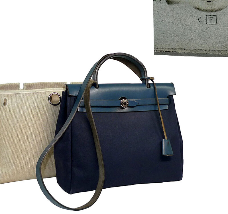 Hermes F Stamp Herbag 31 Blue Calf 2-in-1 Blue / Sand with Palladium Hardware -0