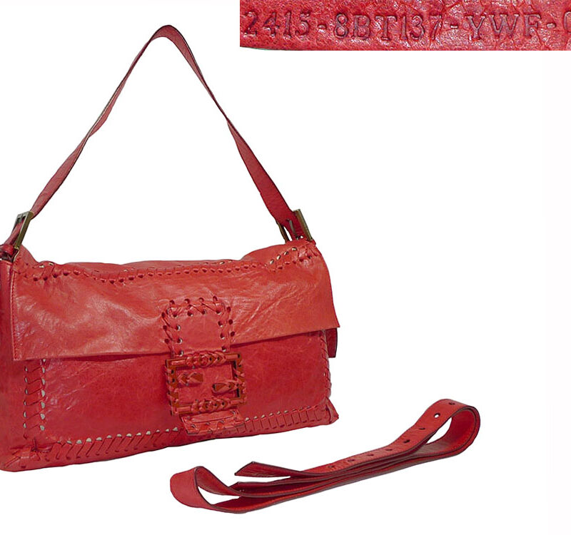Fendi 8BT137 Red Distressed Oversized Nappa Baguette Clutch / Shoulder/ Messenger -0