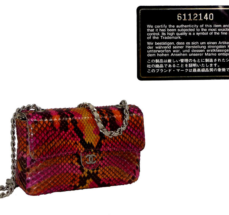 Chanel 6112140 Multicolor Exotic Snake/ Python Mini Flap Mat Silver Hardware Sling Bag-0