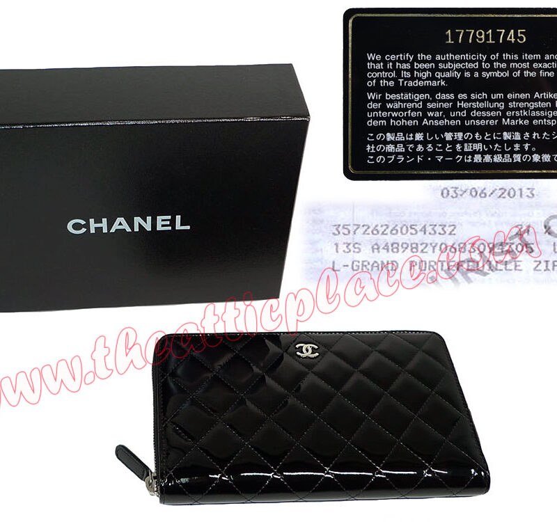 Chanel 17791745 Black Patent Quilted Zippy Wallet Silver Hardware-0