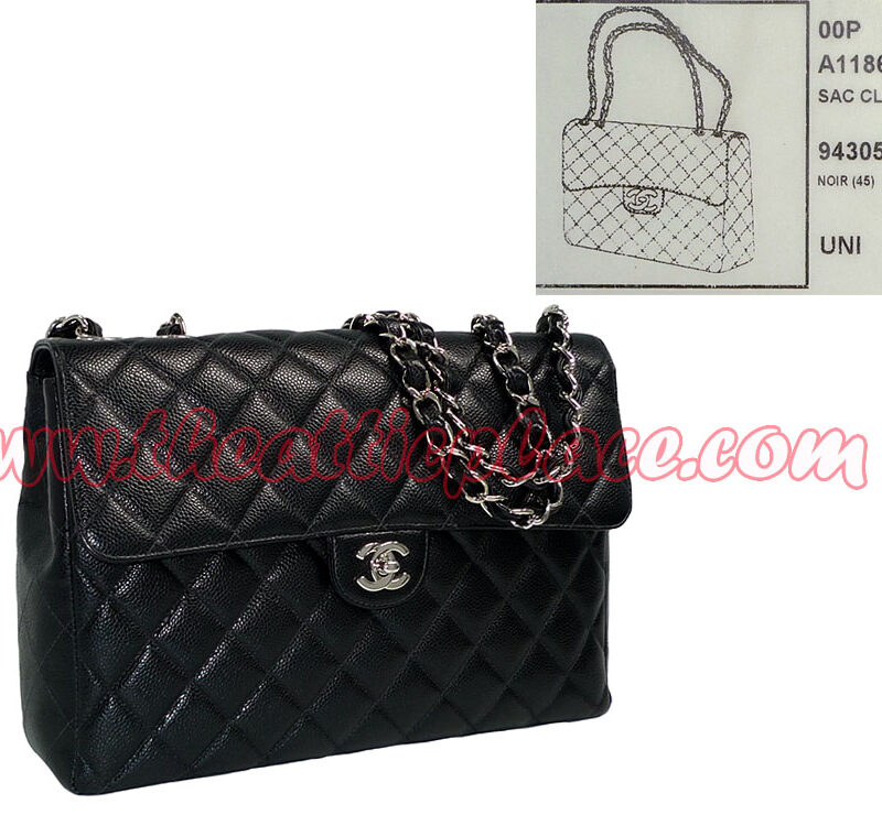 Chanel 6299077 Black Caviar Single Flap Jumbo Silver Hardware-0