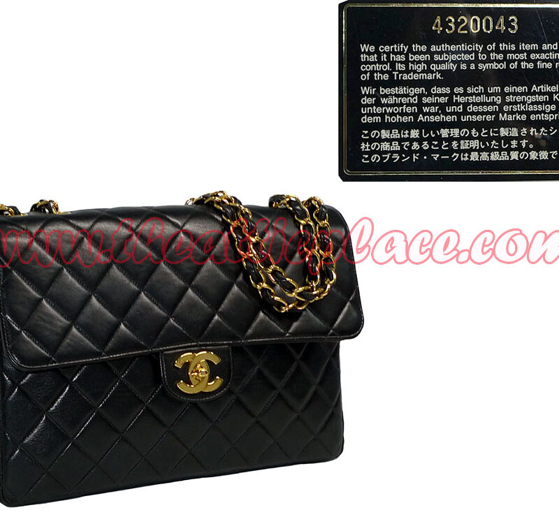 Chanel 4320043 Vintage Black Lambskin Jumbo 12" Gold Hardware-0