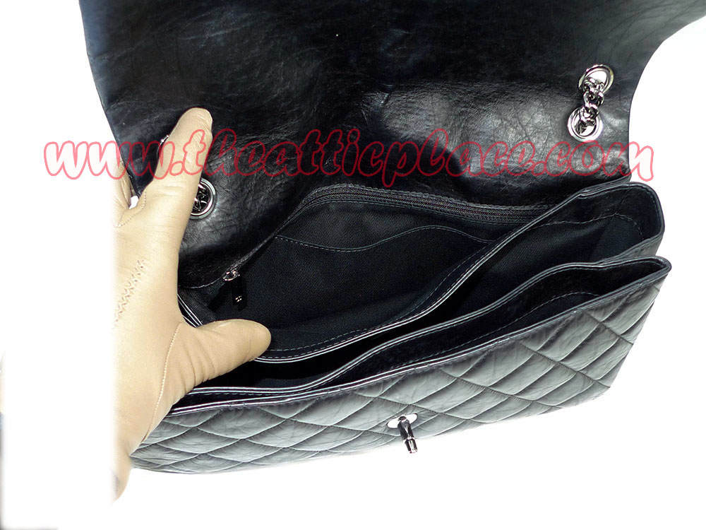 Chanel 16889330 Black Distressed 3 C Single Flap Jumbo Large Ruthenium Hardware-34348