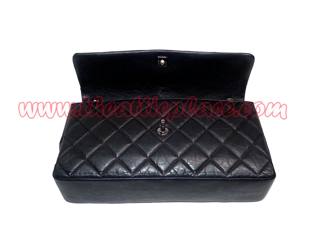 Chanel 16889330 Black Distressed 3 C Single Flap Jumbo Large Ruthenium Hardware-34350