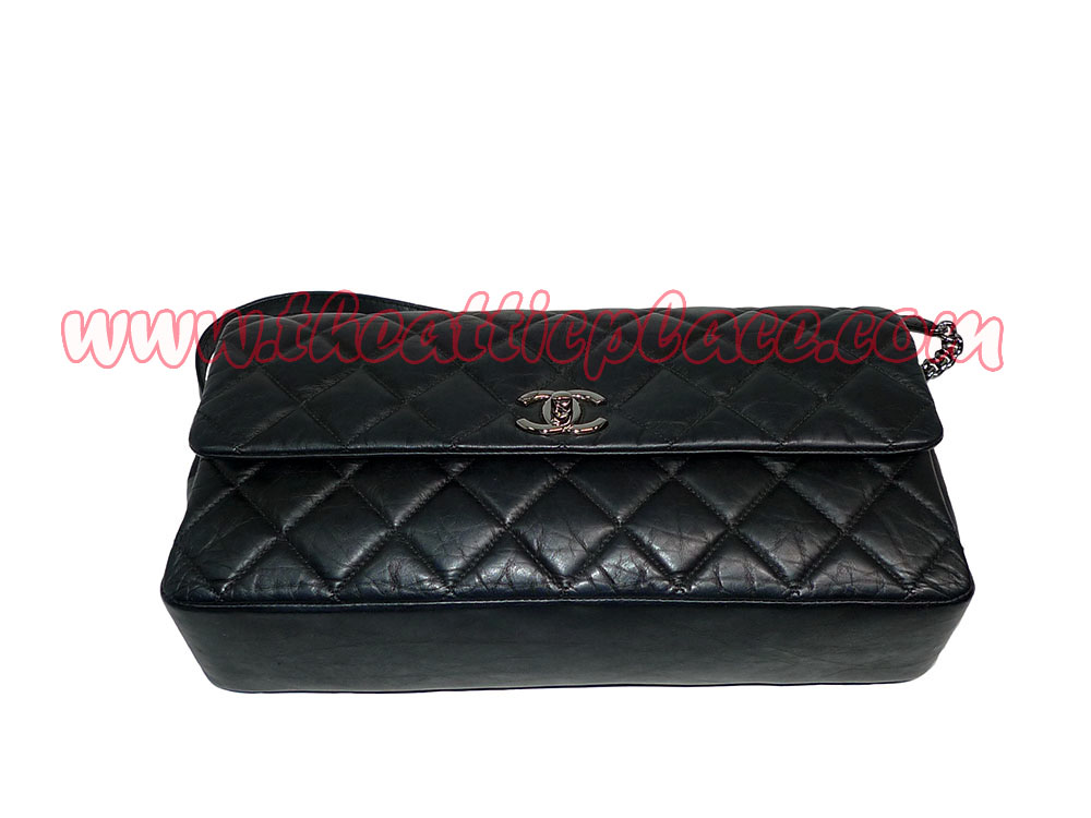 Chanel 16889330 Black Distressed 3 C Single Flap Jumbo Large Ruthenium Hardware-34349