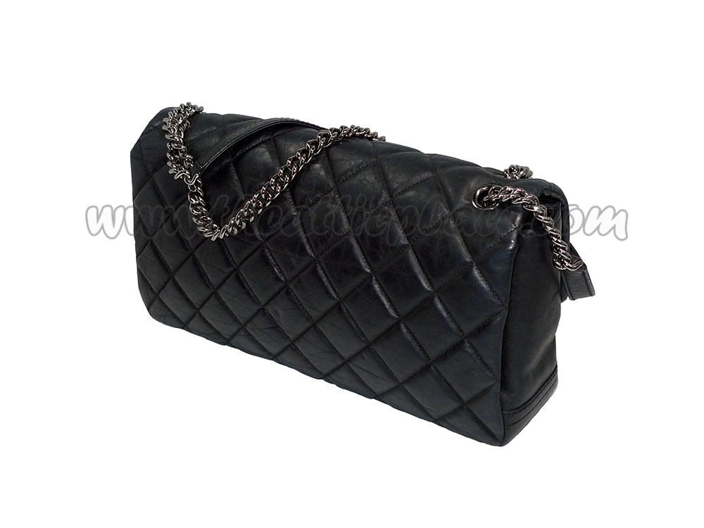 Chanel 16889330 Black Distressed 3 C Single Flap Jumbo Large Ruthenium Hardware-34351