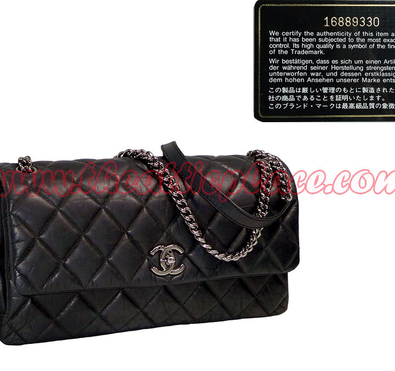 Chanel 16889330 Black Distressed 3 C Single Flap Jumbo Large Ruthenium Hardware-0
