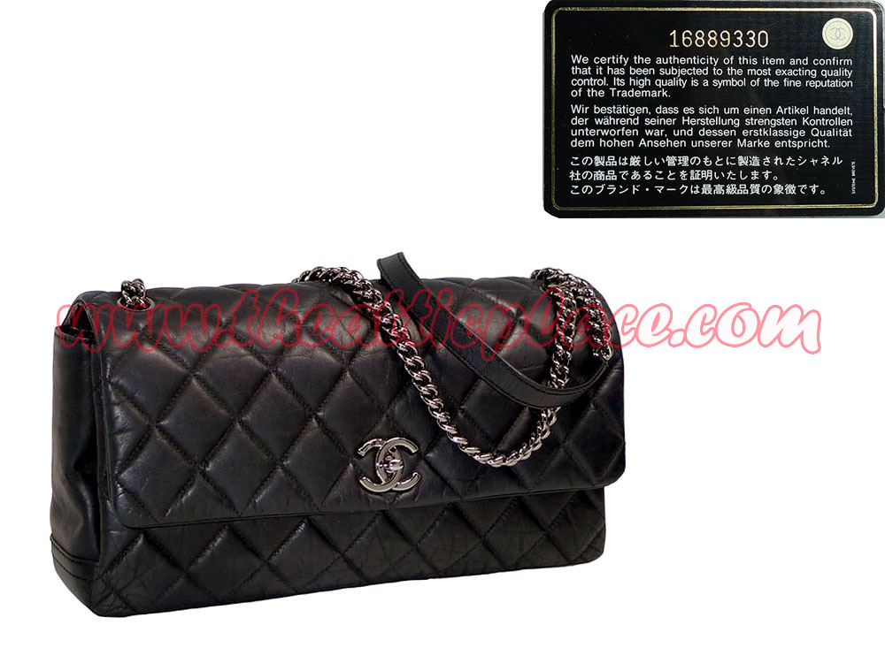 Chanel 16889330 Black Distressed 3 C Single Flap Jumbo Large Ruthenium Hardware-0