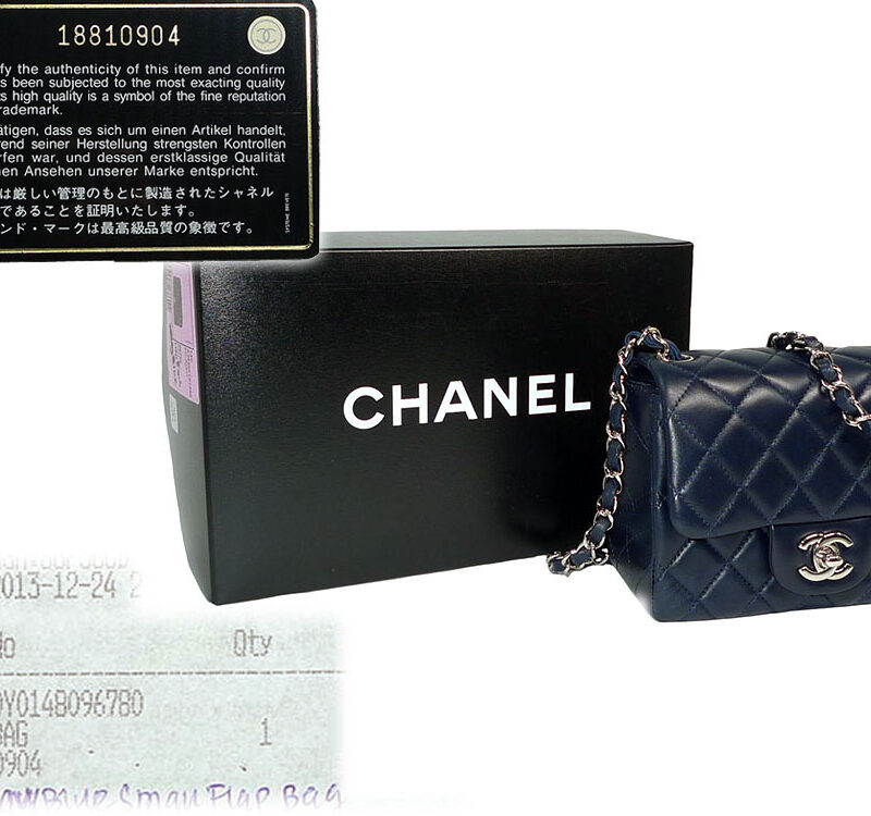 Chanel 18810904 Navy Blue Lambskin Mini Flap Classic Flap Mat Silver Hardware-0