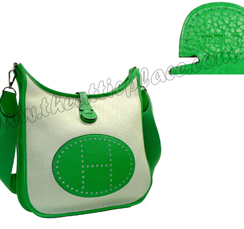 Hermes Evelyne PM III 29 Bamboo Green Clemence Toile H Q Stamp Unisex Messenger Bag-0