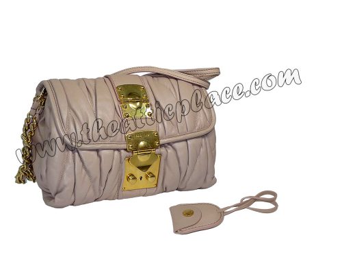 Miu Miu RR1774 Pink Small Matelasse Nappa Leather Flap Messenger/ Shoulder Bag-0
