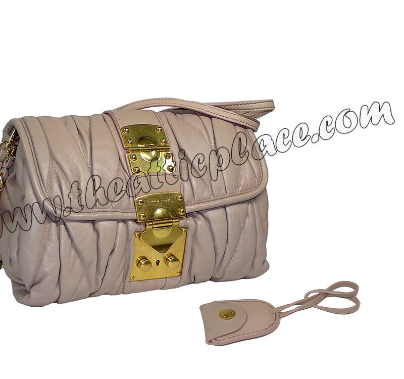Miu Miu RR1774 Pink Small Matelasse Nappa Leather Flap Messenger/ Shoulder Bag-0