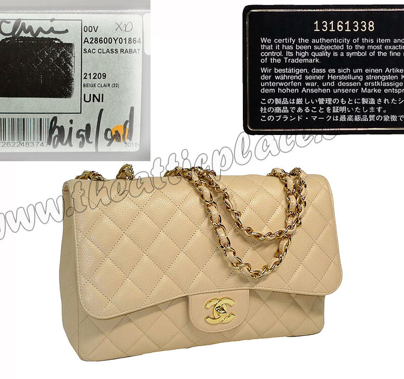 Chanel 13161338 Beige Caviar Jumbo Single Flap Gold Hardware-0