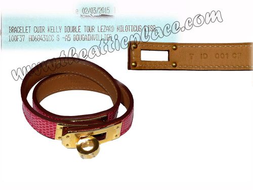 Hermes Lizard Niloticus Kelly Double Tour Bougainvillea XS Size T Stamp Gold Hardware-0