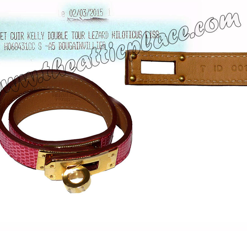 Hermes Lizard Niloticus Kelly Double Tour Bougainvillea XS Size T Stamp Gold Hardware-0