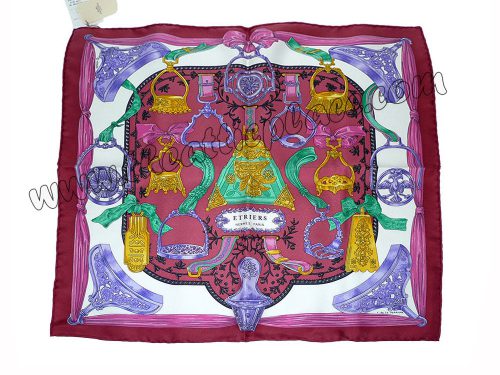 Hermes 45cm Twilly Silk Bordeaux / Blanc/ Mauve-0
