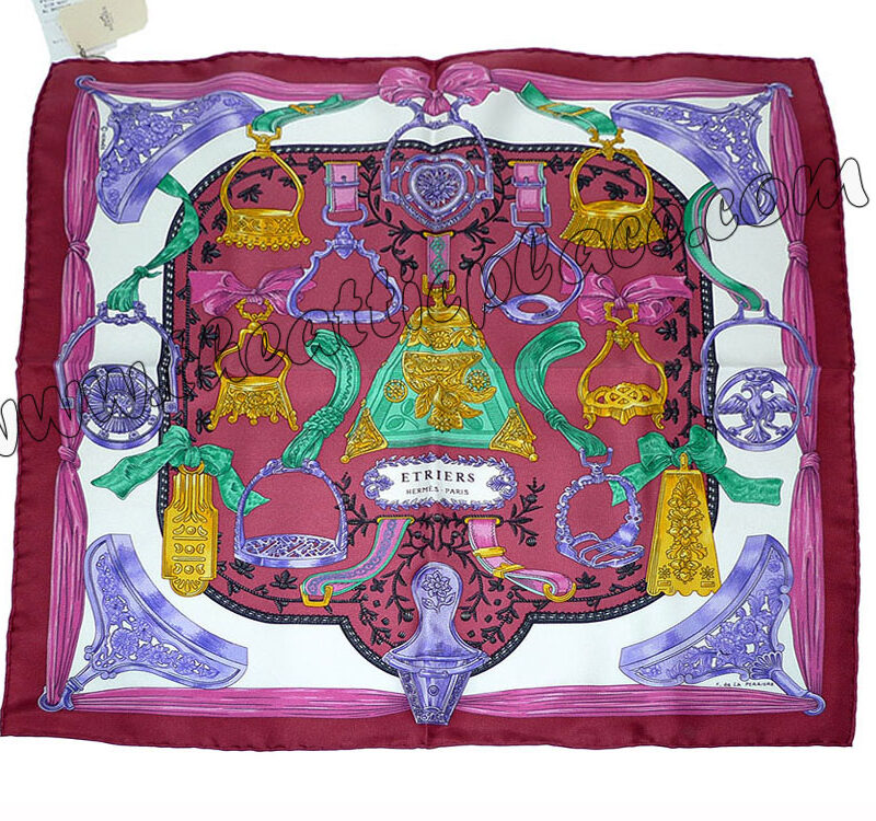 Hermes 45cm Twilly Silk Bordeaux / Blanc/ Mauve-0