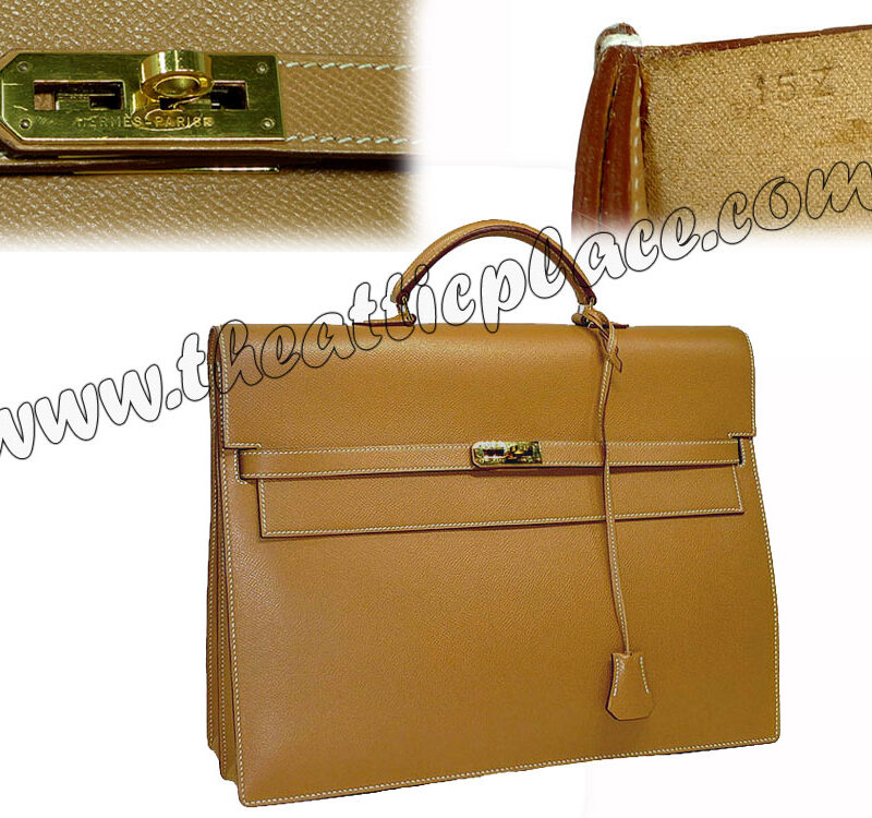 Hermes Circle Z Stamp 38cm Vintage Kelly Depeche 38 Caramel Natural Epsom in Gold Hardware Document Tote-0