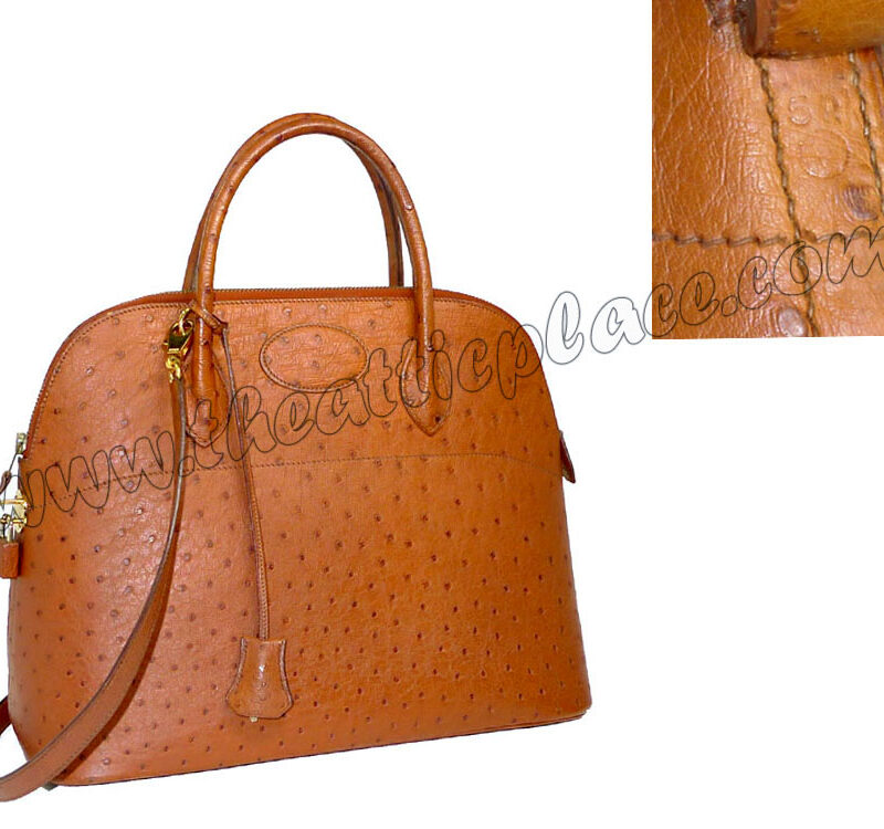 Hermes V Circle Cognac Vintage Ostrich Bolide 36cm Gold Hardware-0