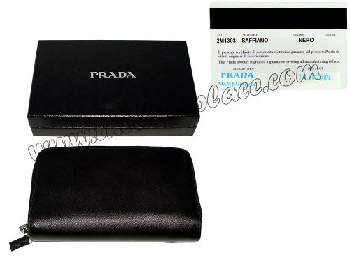 Prada 2M1303 Black Saffiano Leather Double Zipped Travel Long Wallet for Unisex-0