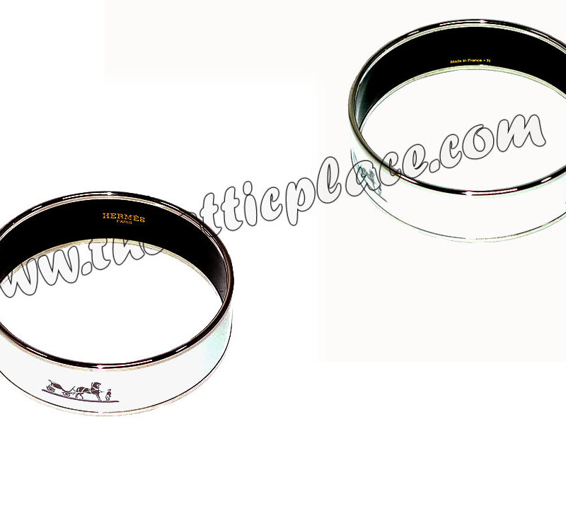 Hermes White Bangle N Stamp PM Size Gold Hardware-0