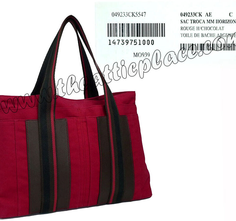 Hermes Red Toile Canvas Document Travel Large Tote-0