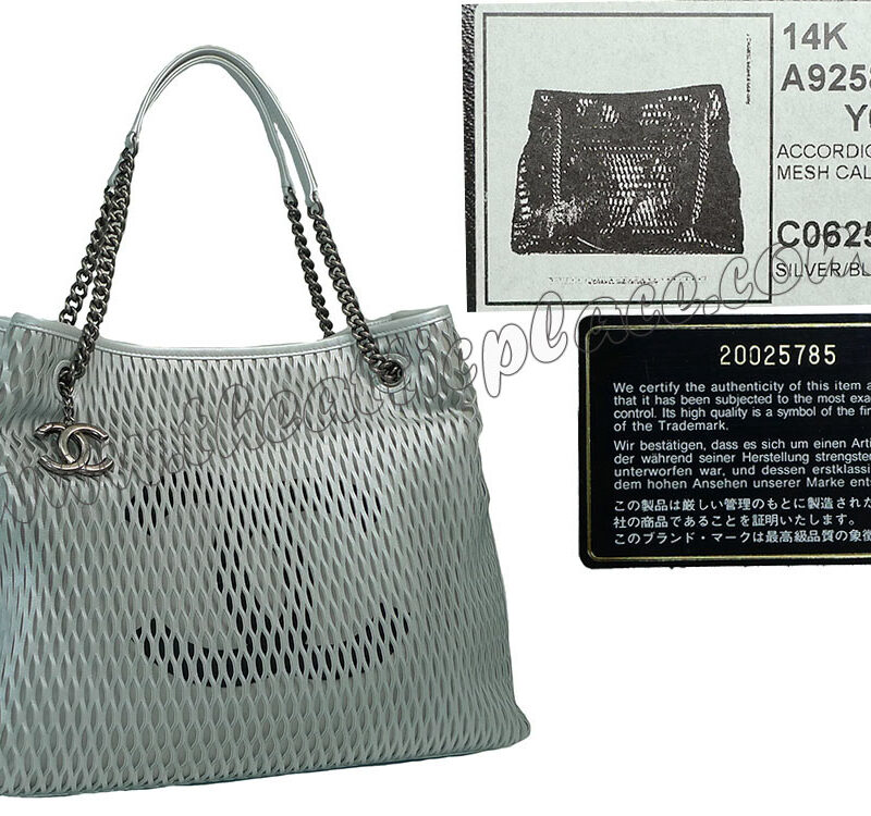 Chanel 14K A92589 20025785 Silver/ Bk Lambskin Accordion Mesh Shopping Bag-0