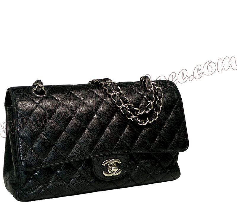 Chanel 13828527 Black Caviar Medium Classic Flap Silver Hardware-0