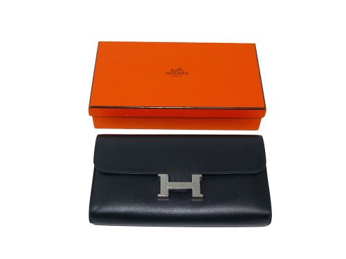 Hermes Black Epsom Constance Clutch Wallet P Stamp Palladium Hardware