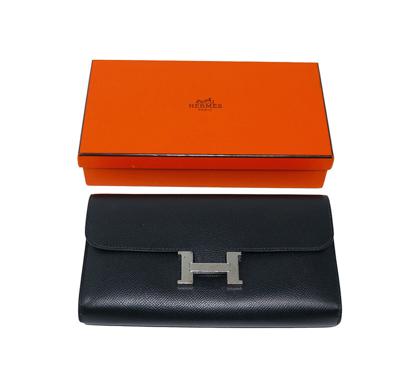 Hermes Black Epsom Constance Clutch Wallet P Stamp Palladium Hardware