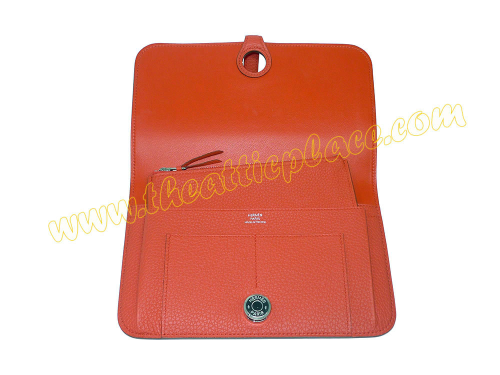 Hermes Rouge Pivoine R Stamp Togo Leather Dogon Duo Wallet with removable zippered change pouch-35050