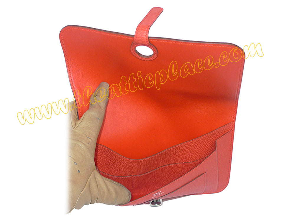 Hermes Rouge Pivoine R Stamp Togo Leather Dogon Duo Wallet with removable zippered change pouch-35053