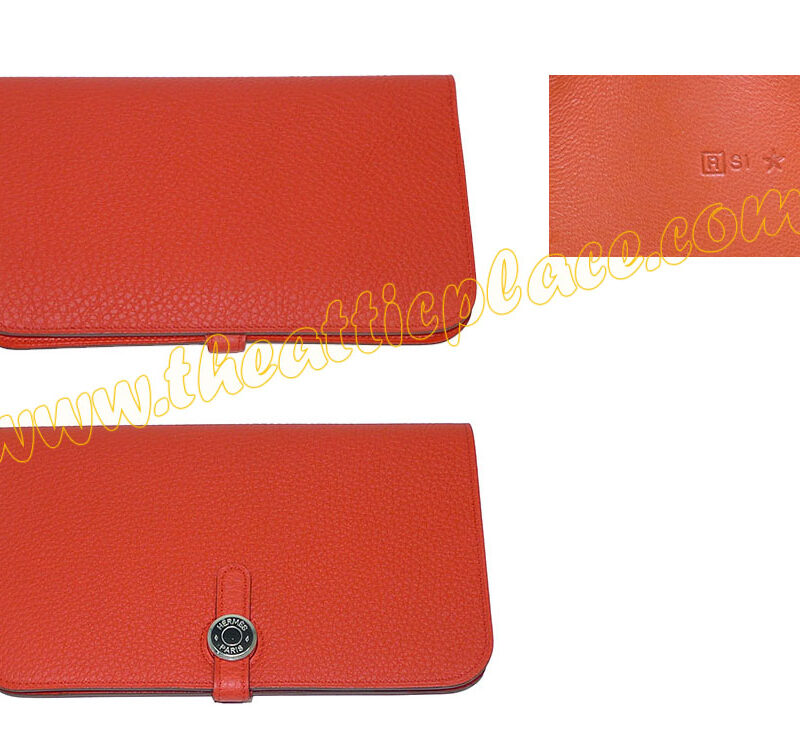 Hermes Rouge Pivoine R Stamp Togo Leather Dogon Duo Wallet with removable zippered change pouch-0