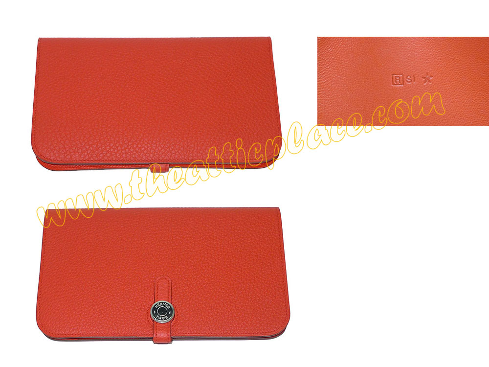 Hermes Rouge Pivoine R Stamp Togo Leather Dogon Duo Wallet with removable zippered change pouch-0