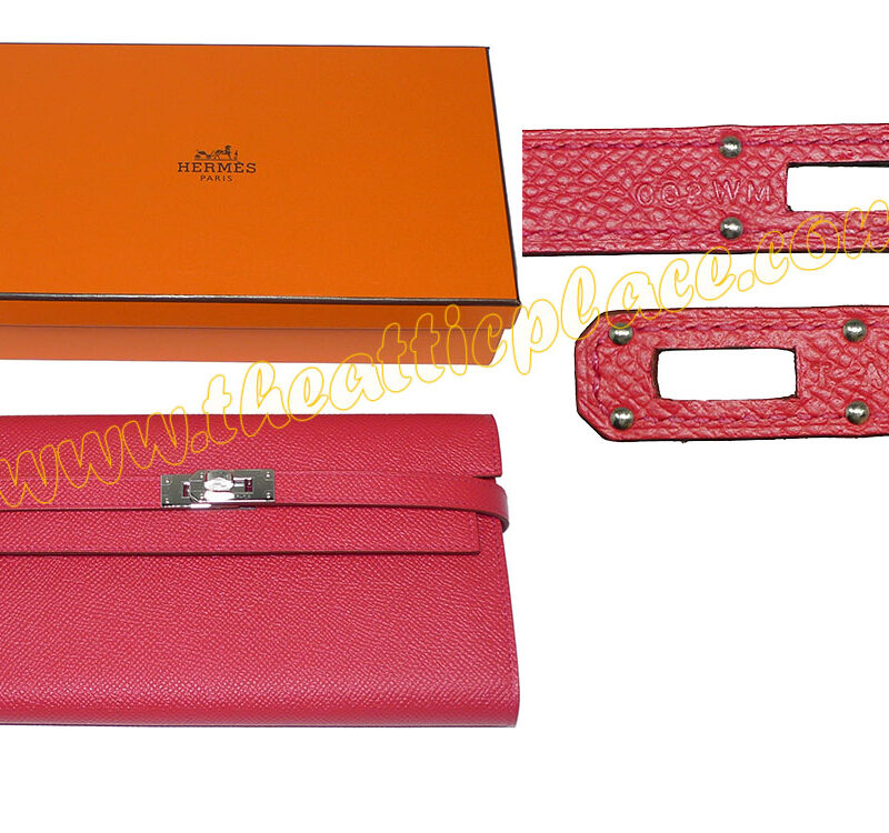 Hermes Kelly Wallet Bougainvillier T Stamp Epsom Wallet Palladium Hardware-0