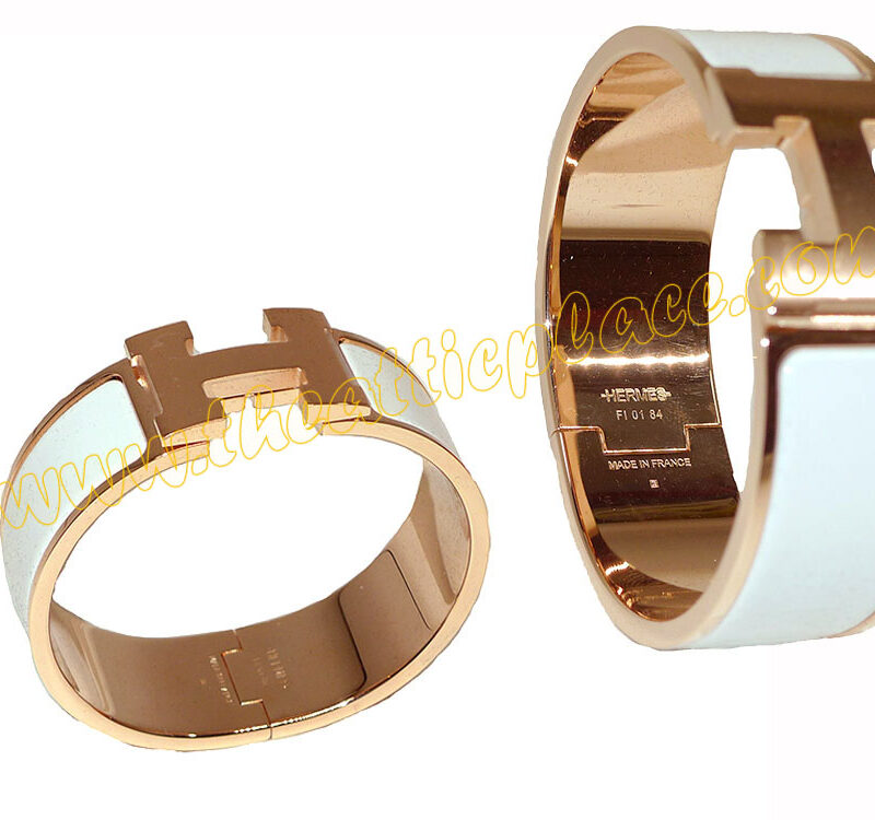 Hermes Clic Clac 1" Wide White Enamel H Bracelet Rose Gold Hardware-0