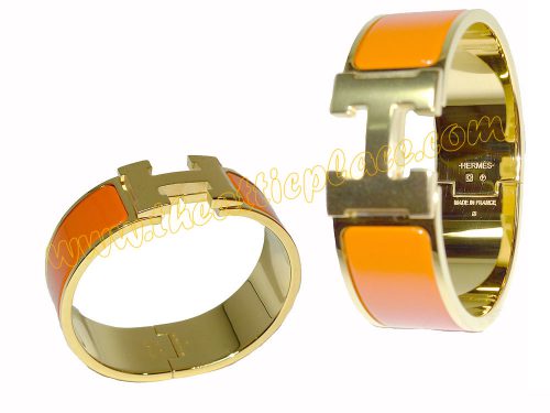 Hermes Clic Clac 1" Wide H Bracelet Orange Gold Hardware-0