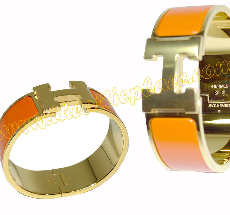 Hermes Clic Clac 1" Wide H Bracelet Orange Gold Hardware-0