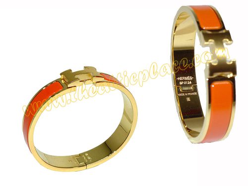 Hermes H700001F8A Clic H 0.5" Gold Enamel Fruity Orange Bracelet in PM Size-0