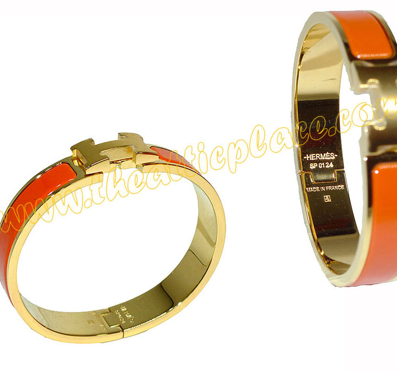 Hermes H700001F8A Clic H 0.5" Gold Enamel Fruity Orange Bracelet in PM Size-0