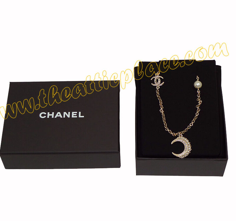 Chanel A88273Y CC Logo Glass Pearls Crescent & Moon Adjustable Necklace-0