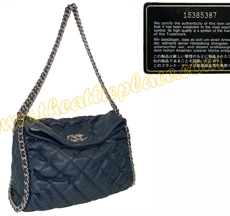 Chanel 15365387 Navy Blue Distressed Chain Around Hobo Bag-0