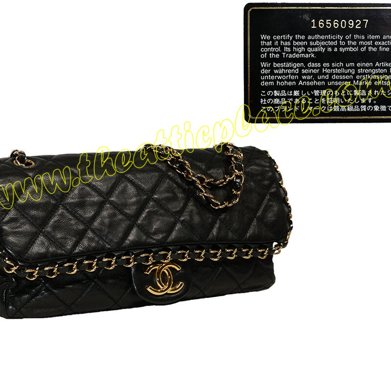 Chanel 16560927 Black Calf Distressed Chain Around Classic Flap Gold Hardware-0