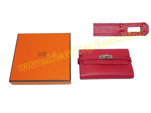 Hermes Bougainvillier O Stamp Epsom Compact Kelly Wallet Palladium Hardware-0