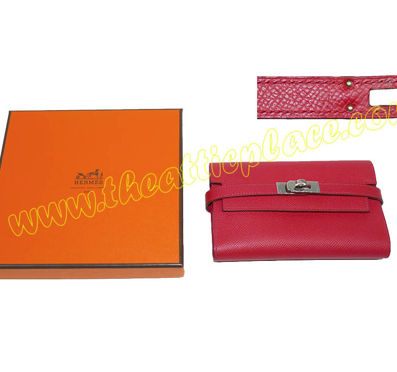 Hermes Bougainvillier O Stamp Epsom Compact Kelly Wallet Palladium Hardware-0