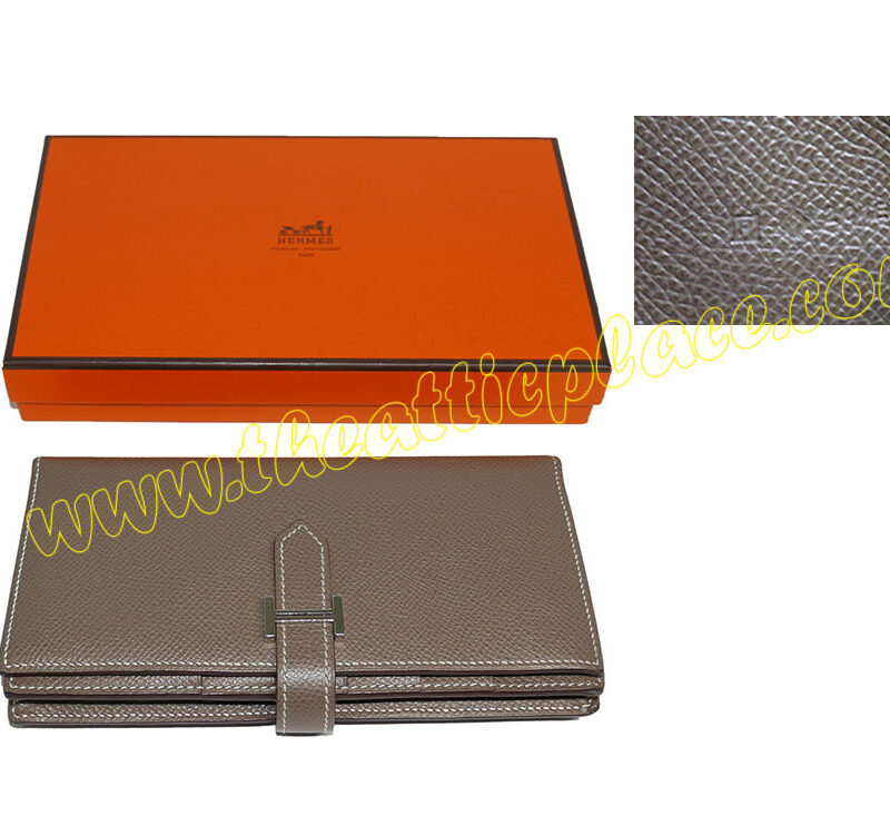 Hermes Etoupe Epsom Leather Bearn Long Wallet P Stamp -0