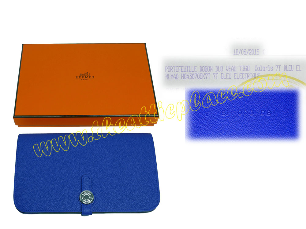 Hermes Dogon Duo Veau Togo Blue Electric T Stamp Wallet -0